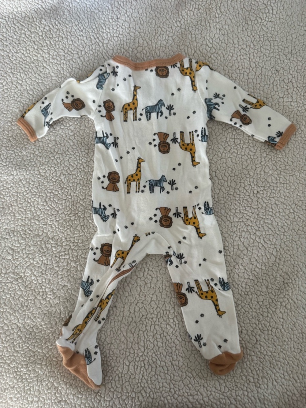 Cream Safari Print Footed One-Piece with Brown Trim - Picture 3 of 3